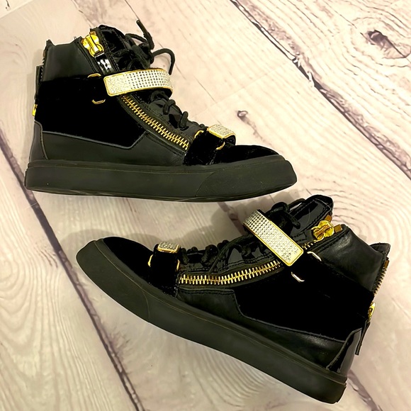 Giuseppe Zanotti Black Velvet with Stones High Tops EU Size 36 - Picture 4 of 14